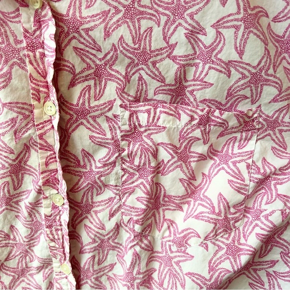 Talbots cotton button down shirt with pink starfish coastal beach print - Picture 2 of 10